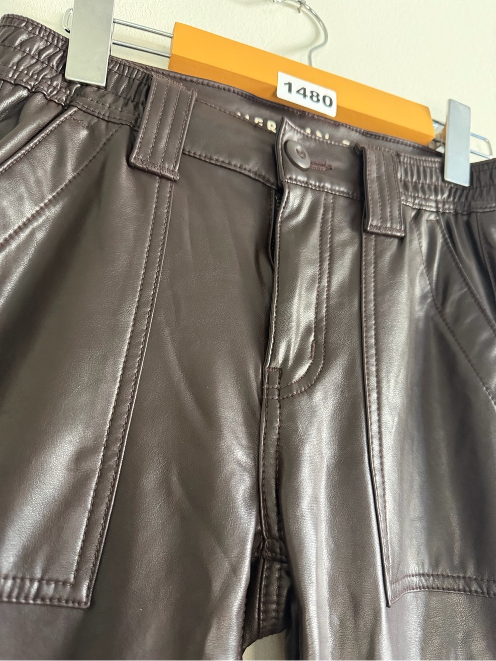 American Eagle Brown Faux Leather Cargo Pants | Y2K Utility - Picture 4 of 12